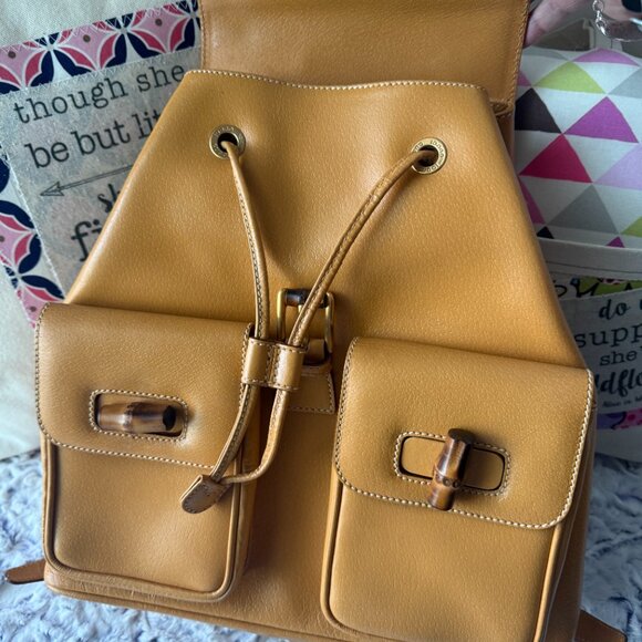 EUC GUCCI Leather Bamboo Medium Backpack with COA - Picture 6 of 16
